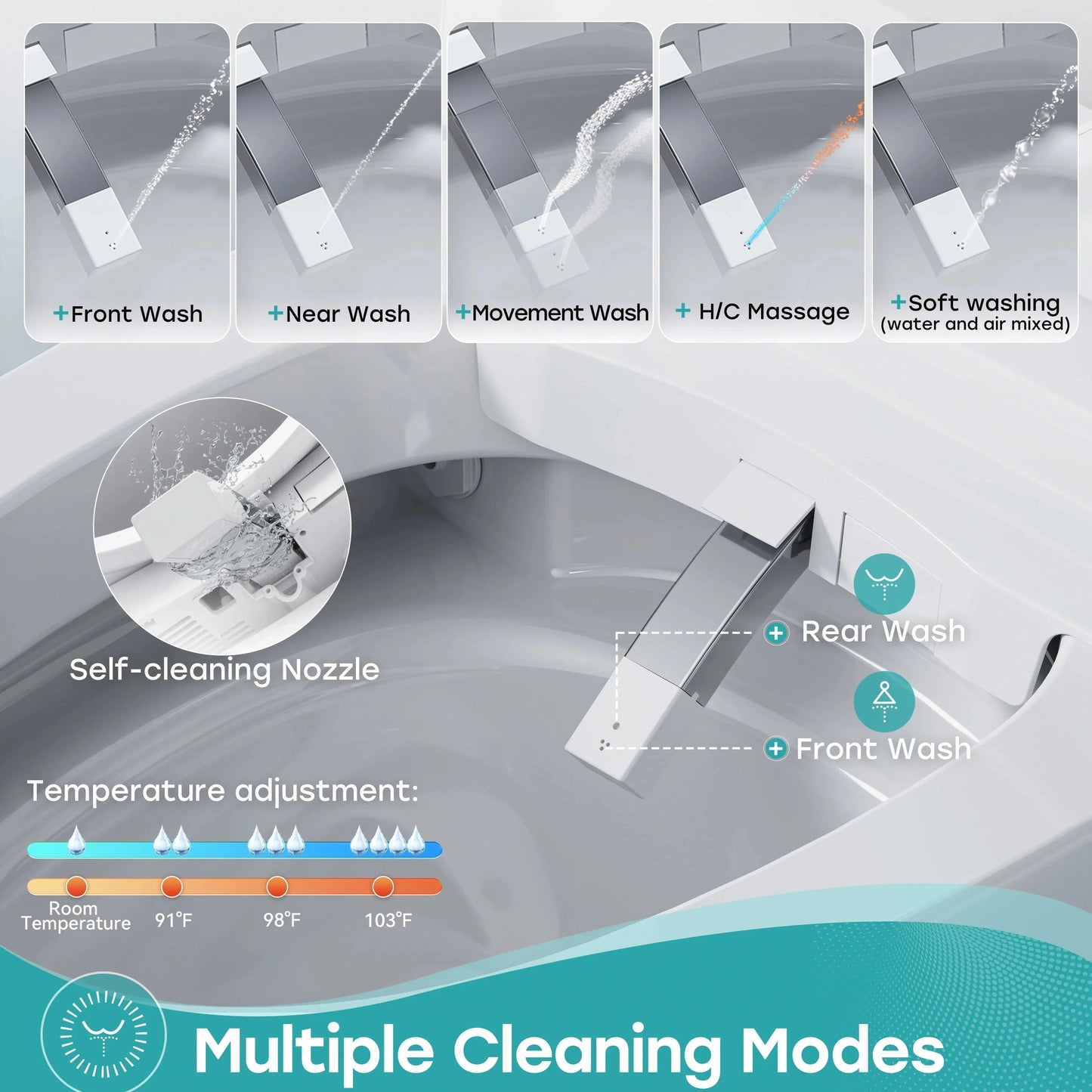 Bathroom Toilet with Bidet and Power Outage Flush for 12 Inch Rough In Model T38D