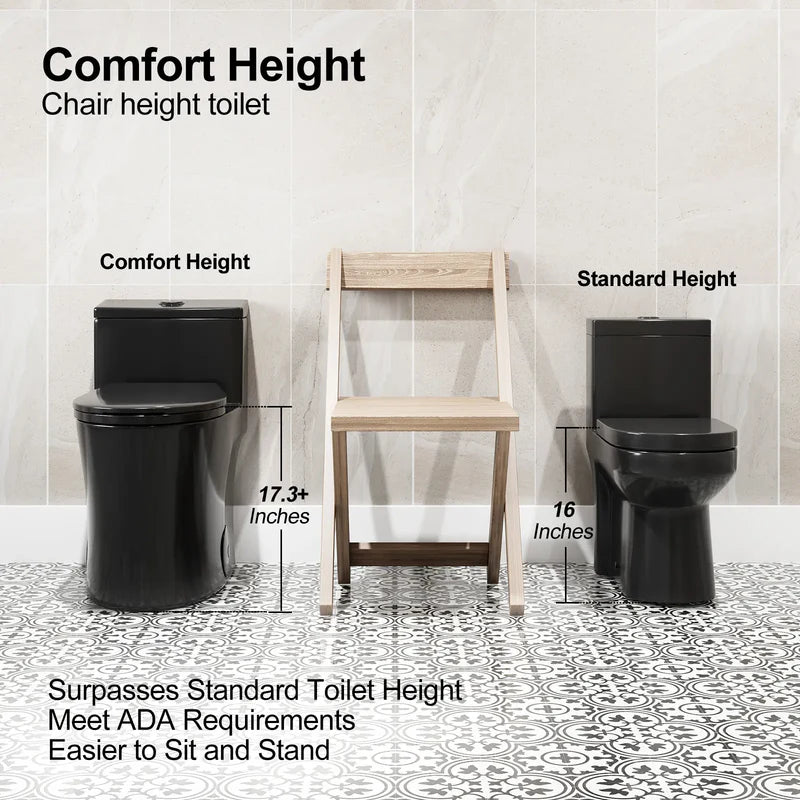 Matte Black Toilet with Quick Release Seat for 12 Inch Rough In Model T0338B