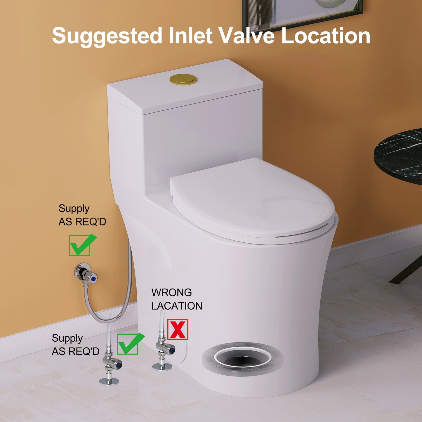 HOROW T0338W-G One Piece Toilet with Golden Button