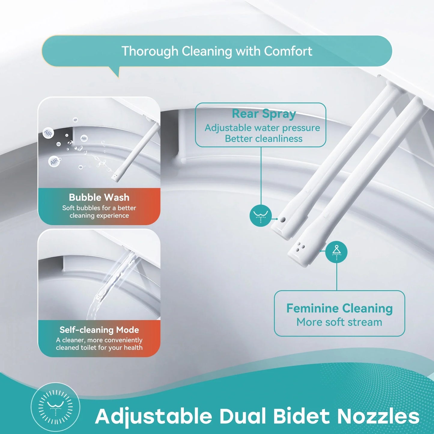 Pressure Assist Toilet with Non Electric Bidet Toilet Seat for 12 Inch Rough In Model T30