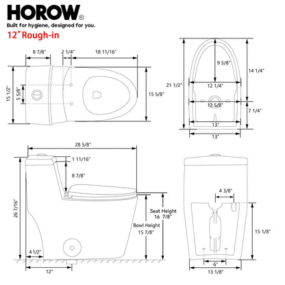HOROW Comfort Height Toilet with Low Tank and Dual Flush Model HR-T0280W