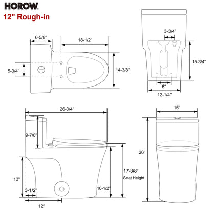 HOROW T0338W One Piece Toilet with Dual Flush