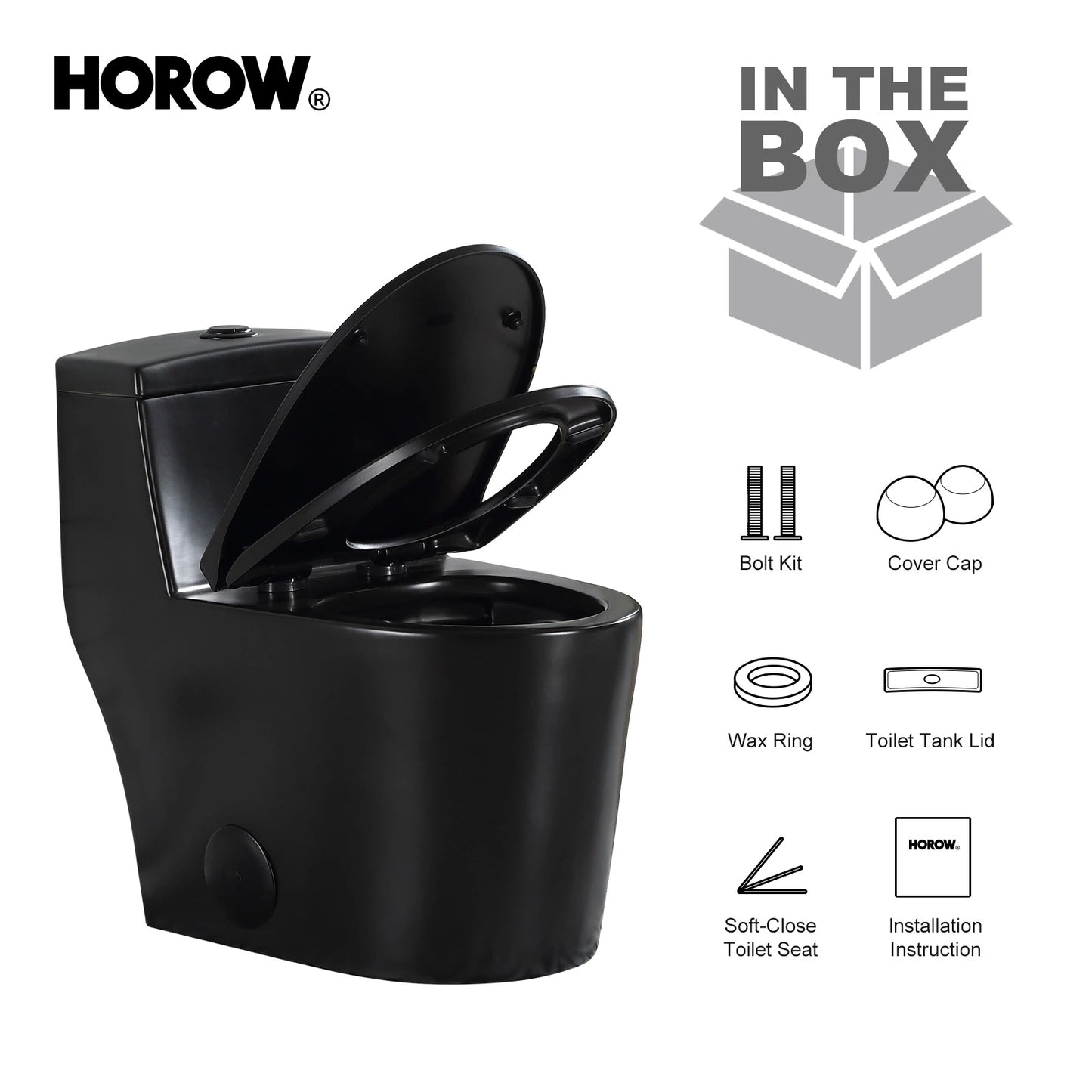 HOROW Matte Black Toilet with Low Tank and Dual Flush Model HR-T0280B