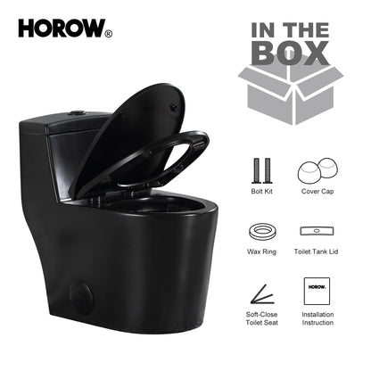 HOROW Matte Black Toilet with Low Tank and Dual Flush Model HR-T0280B