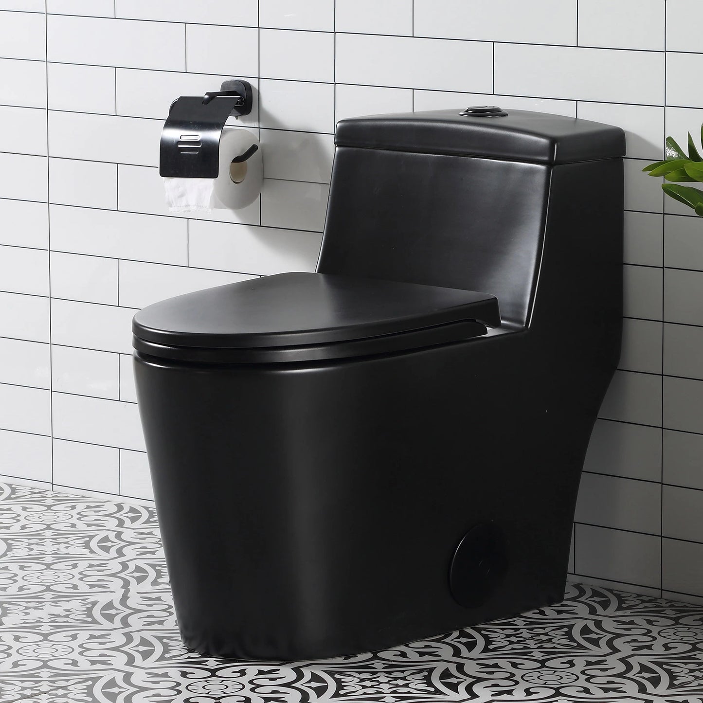 HOROW Matte Black Toilet with Low Tank and Dual Flush Model HR-T0280B