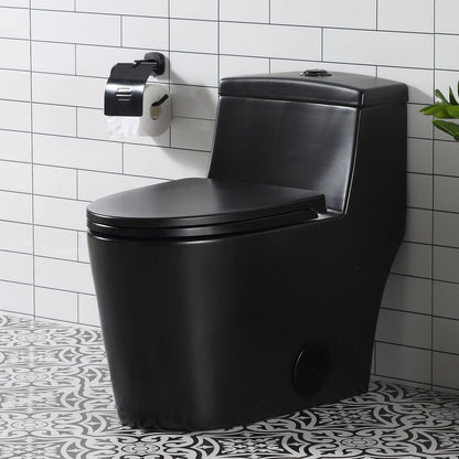 HOROW Matte Black Toilet with Low Tank and Dual Flush Model HR-T0280B