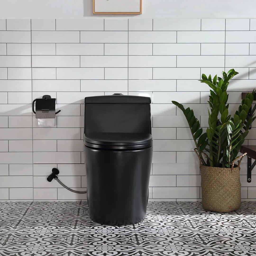 HOROW Matte Black Toilet with Low Tank and Dual Flush Model HR-T0280B
