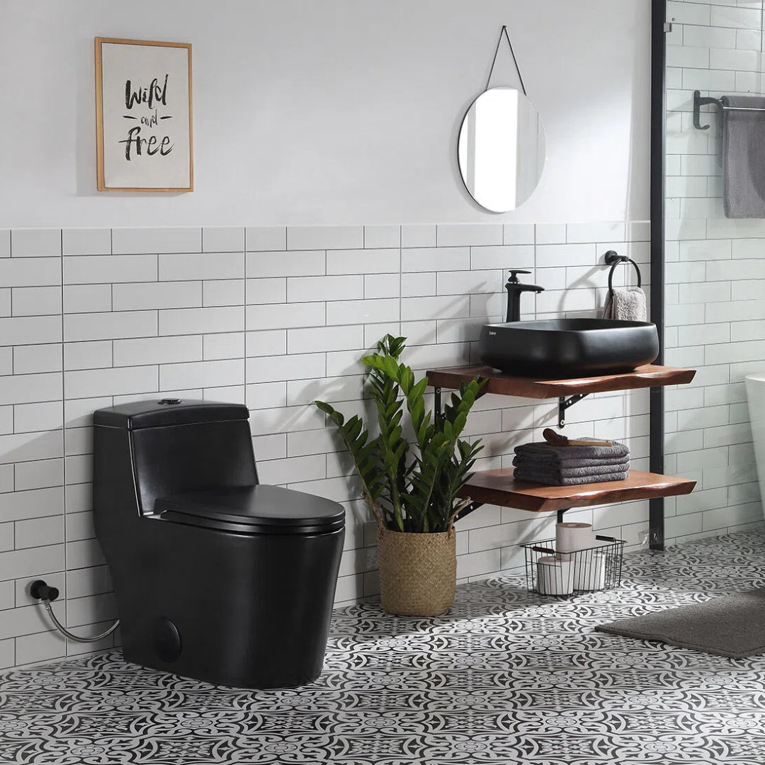 HOROW Matte Black Toilet with Low Tank and Dual Flush Model HR-T0280B