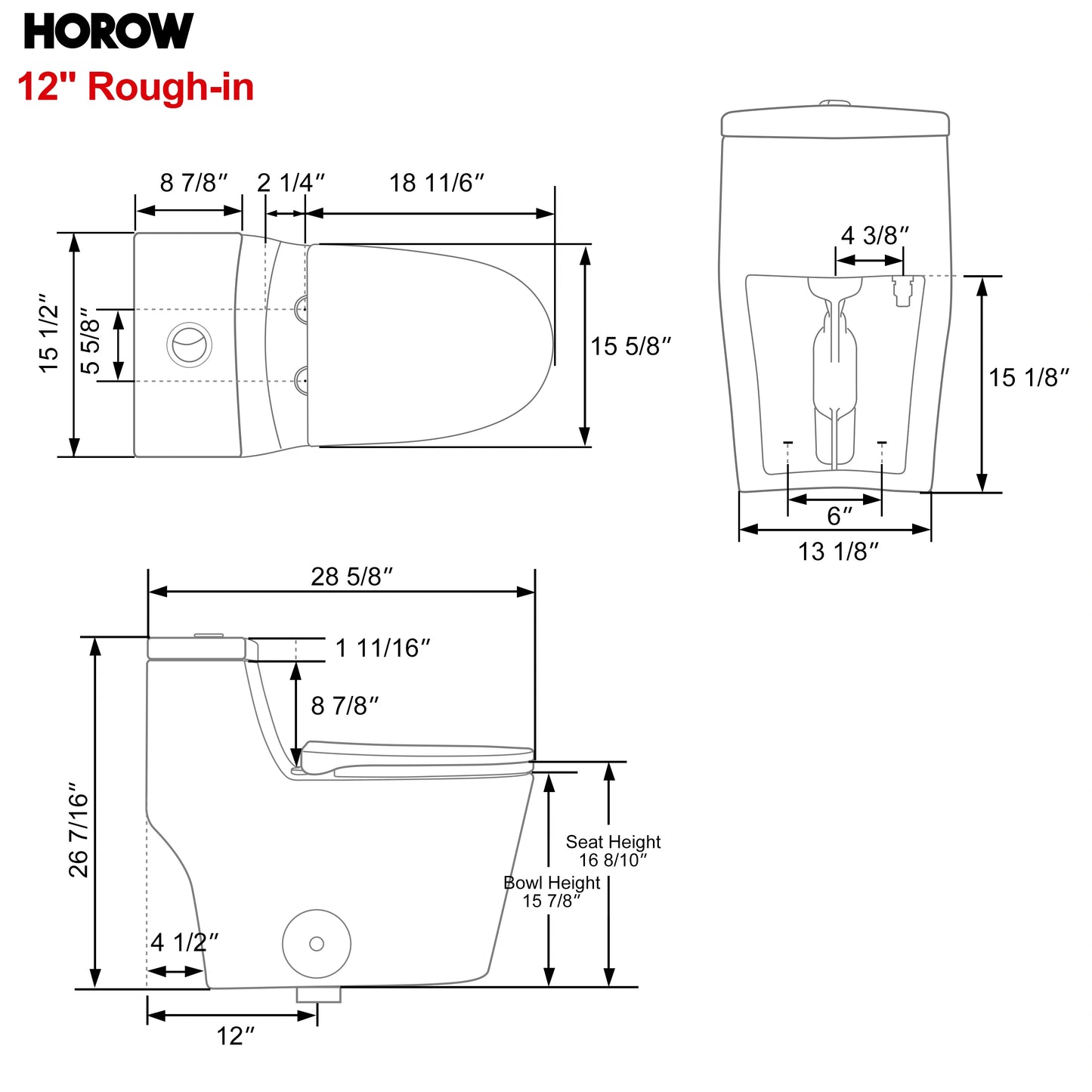 HOROW Comfort Height Toilet with Low Tank and Dual Flush Model HR-T0280W