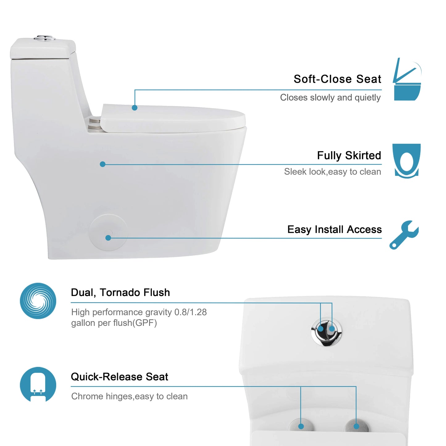 HOROW Comfort Height Toilet with Low Tank and Dual Flush Model HR-T0280W