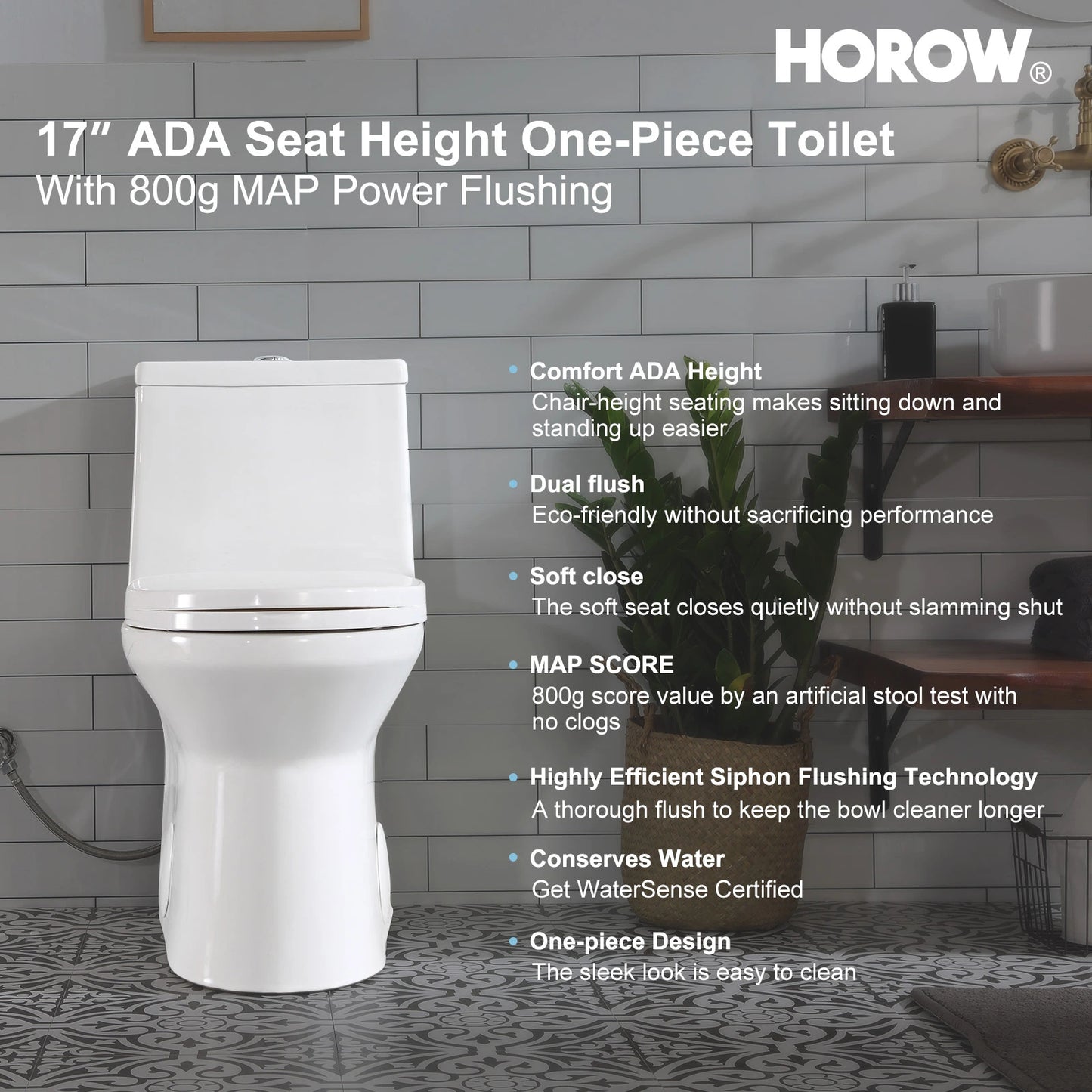 HOROW One Piece Toilet with ADA Heigh Seat Model HWMT-138