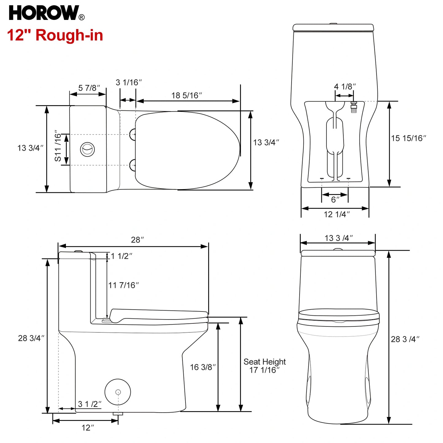 HOROW One Piece Toilet with ADA Heigh Seat Model HWMT-138
