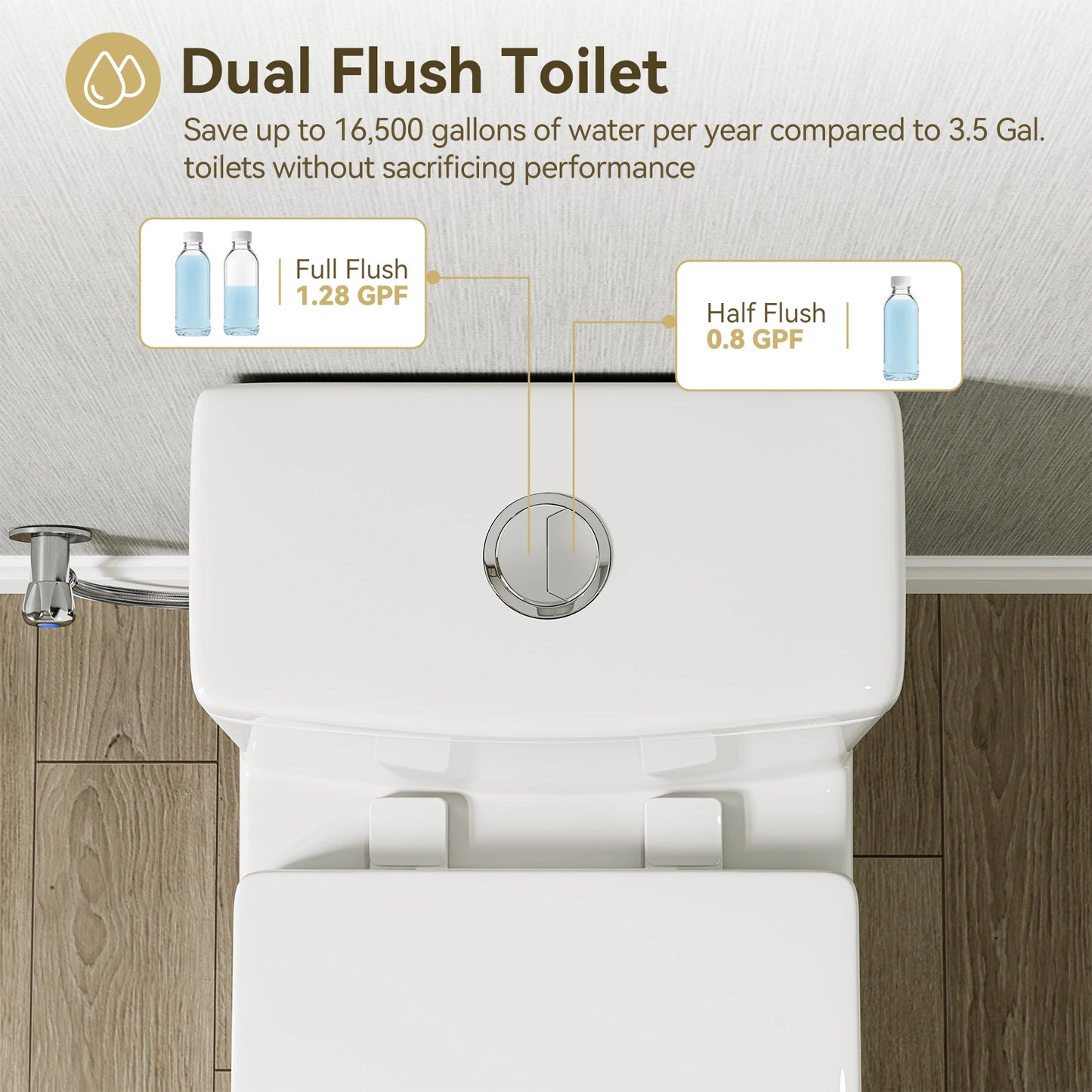 HOROW 8733-10 Compact Toilet with Dual Flush for 10 Inch Rough In