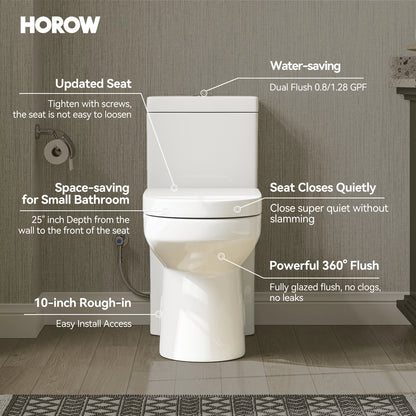 HOROW 8733-10 Compact Toilet with Dual Flush for 10 Inch Rough In
