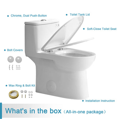 HOROW Elongated One Piece Toilet with Dual Flush Model T0337W