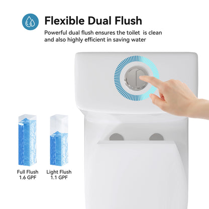 HOROW Elongated One Piece Toilet with Dual Flush Model T0337W