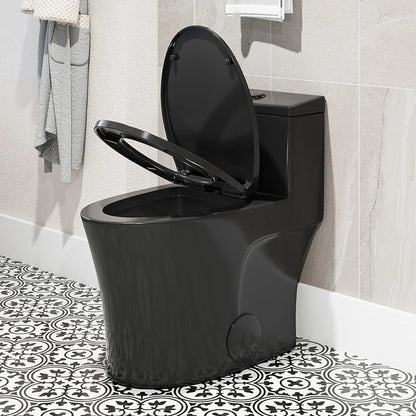 Matte Black Toilet with Quick Release Seat for 12 Inch Rough In Model T0338B
