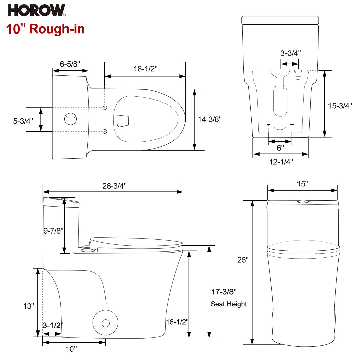 10 Inch Rough in Toilet Canada with Dual Flush Model T0338W-10