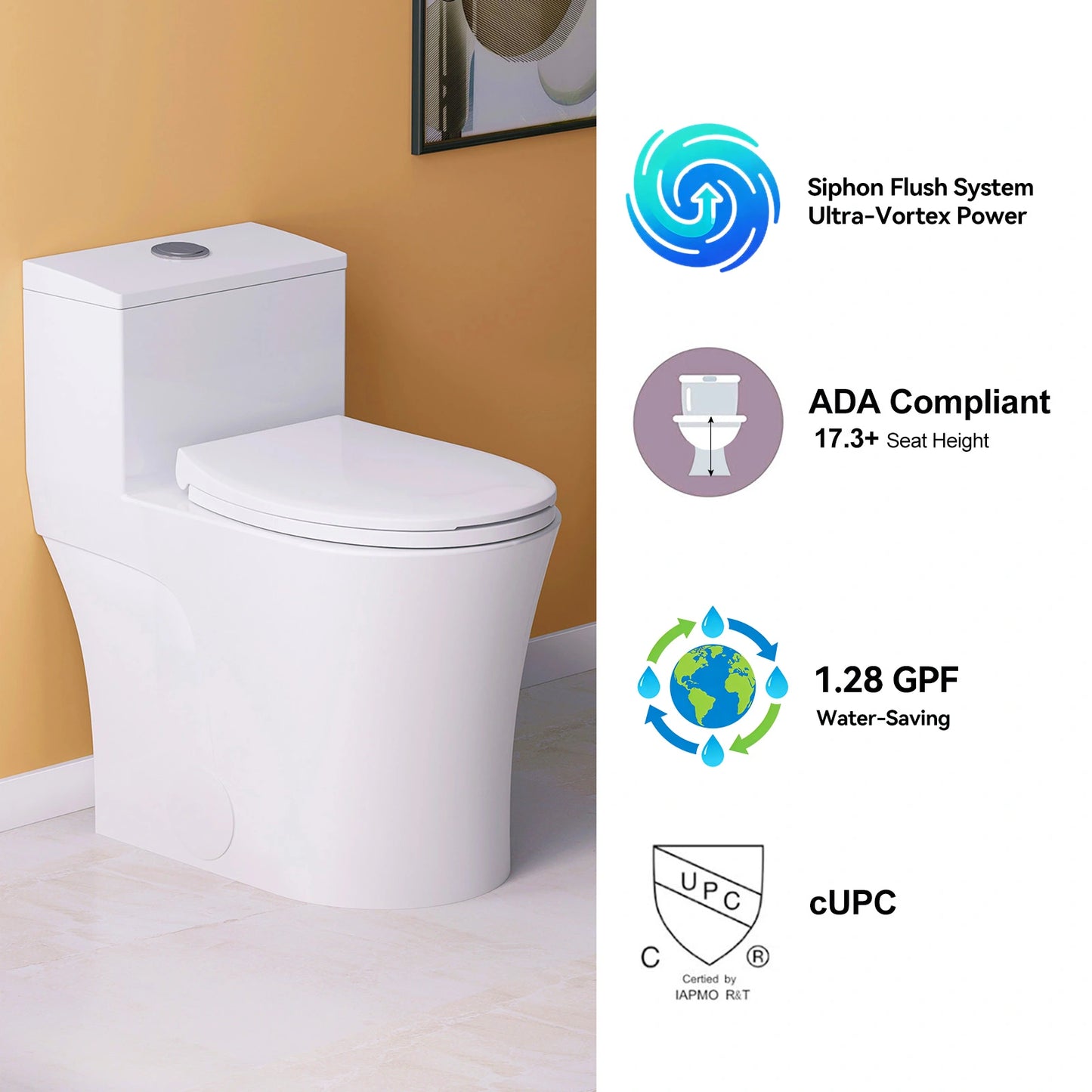 HOROW T0338W One Piece Toilet with Dual Flush