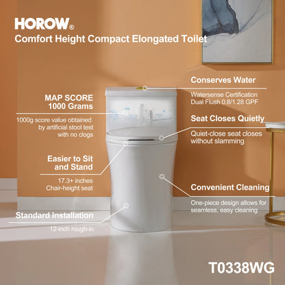 HOROW T0338W-G One Piece Toilet with Golden Button