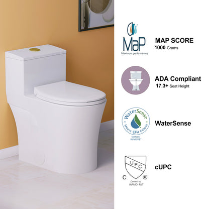 HOROW T0338W-G One Piece Toilet with Golden Button