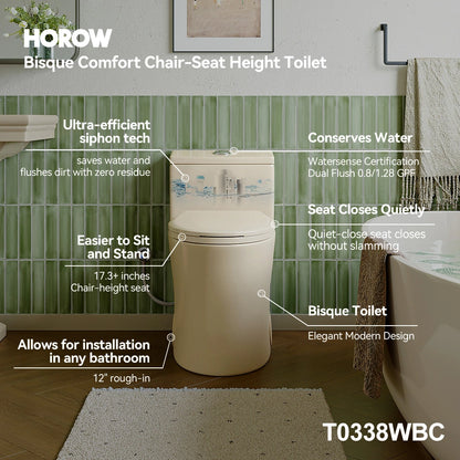 Biscuit Color Toilet with Dual Flush and Comfort Chair Seat Model T0338BC