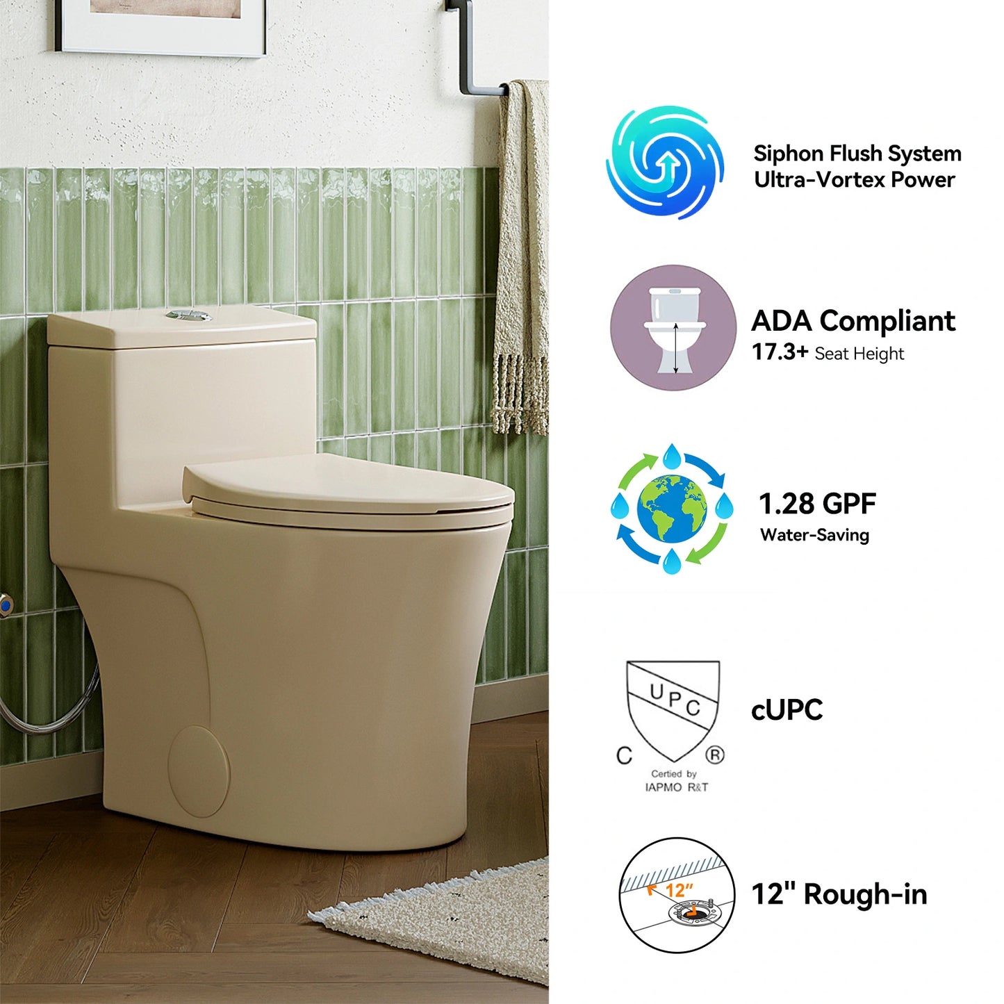 Biscuit Color Toilet with Dual Flush and Comfort Chair Seat Model T0338BC