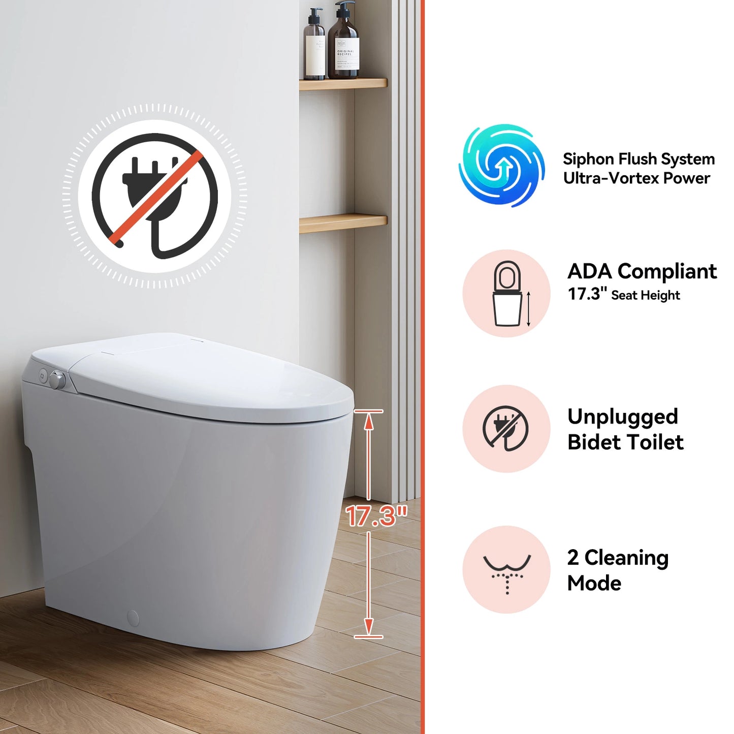 Pressure Assist Toilet with Non Electric Bidet Toilet Seat for 12 Inch Rough In Model T30